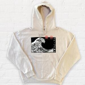 japanese wave beige hoodie